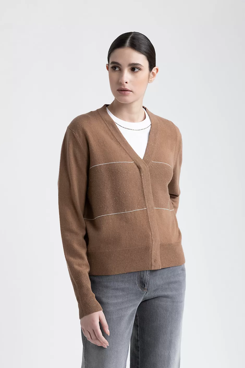Maglieria | Peserico Cardigan Con Ricami In Lana, Seta E Cashmere Con Lurex Castagno