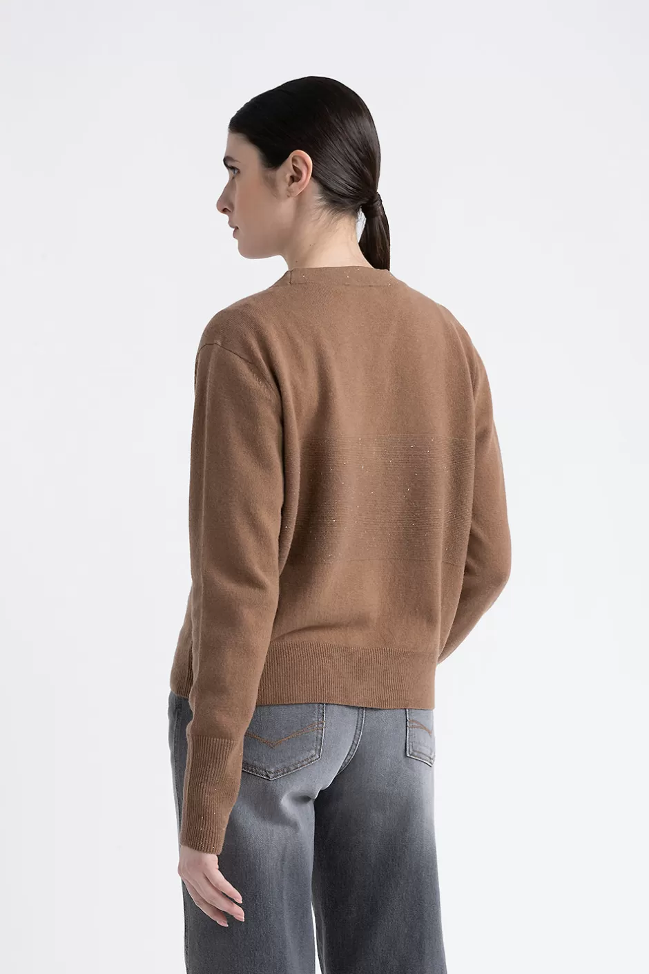 Maglieria | Peserico Cardigan Con Ricami In Lana, Seta E Cashmere Con Lurex Castagno