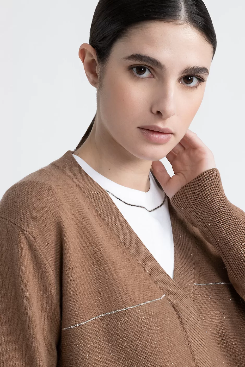 Maglieria | Peserico Cardigan Con Ricami In Lana, Seta E Cashmere Con Lurex Castagno