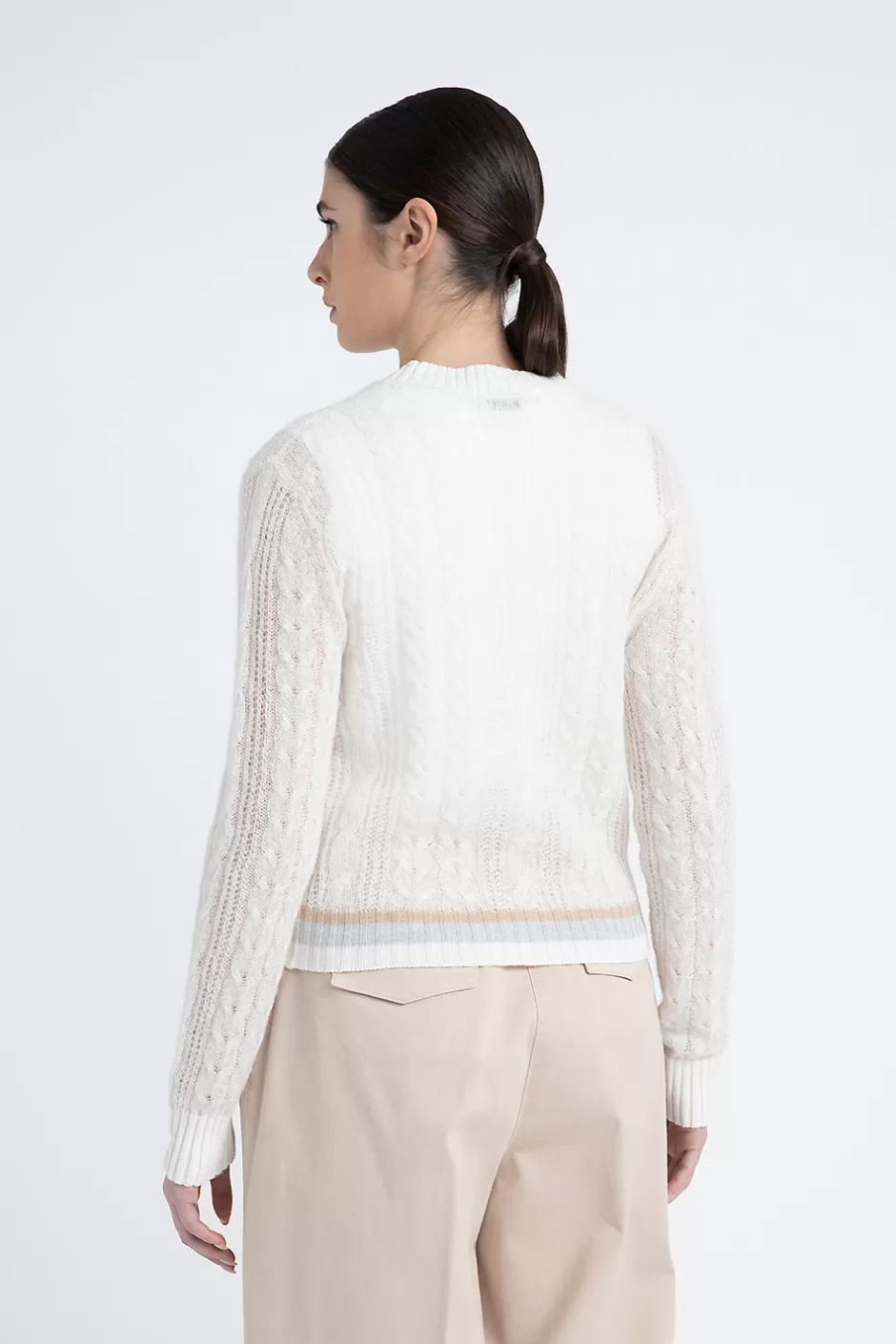 Maglieria | Peserico Cardigan Girocollo A Trecce In Lana Merino, Alpaca E Lurex Bianco naturale