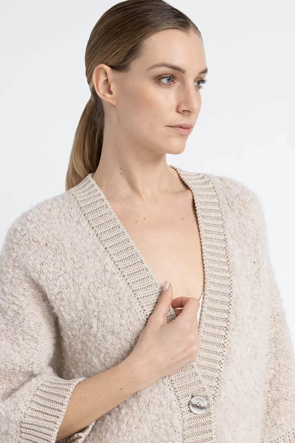Maglieria | Peserico Cardigan In Bouclé Di Lana D'alpaca, Cashmere, Seta E Lurex Orzo
