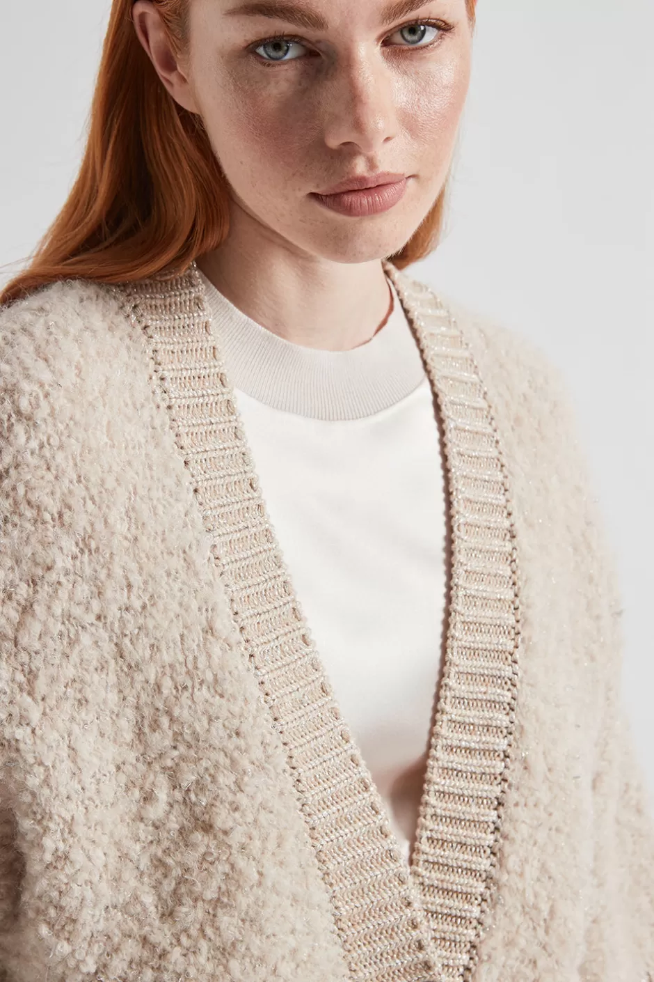 Maglieria | Peserico Cardigan In Bouclé Di Lana D'alpaca, Cashmere, Seta E Lurex Orzo
