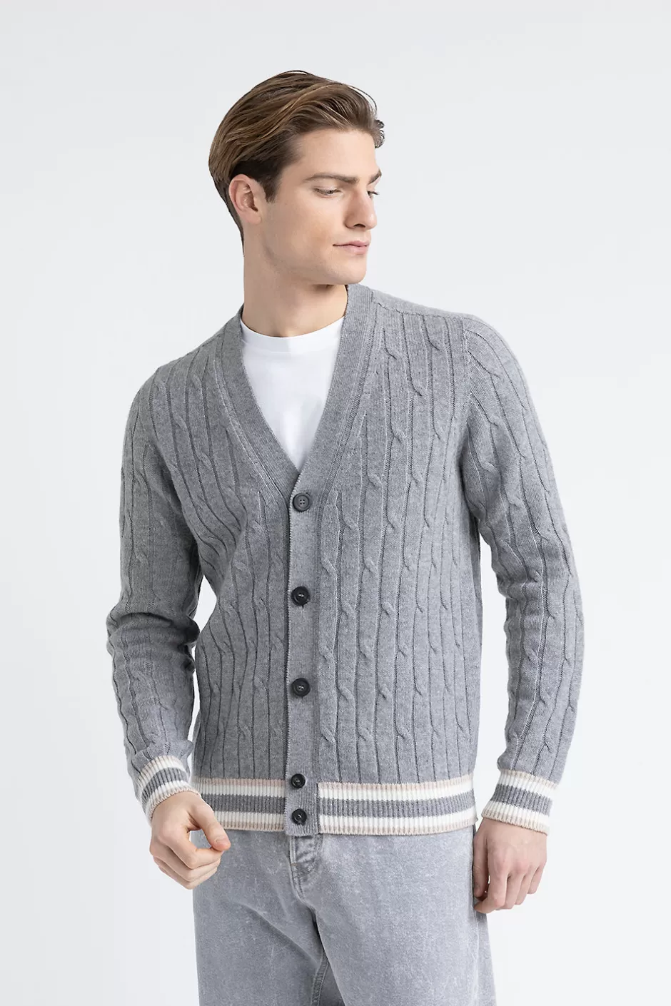 Maglieria | Peserico Cardigan In Lana Merinos Extrafine E Cashmere Granito