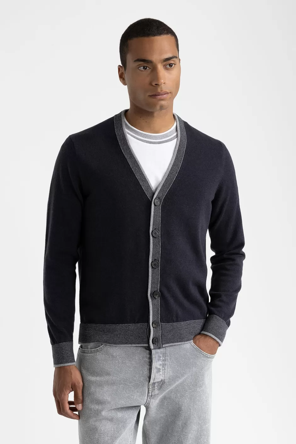 Maglieria | Peserico Cardigan In Lana, Seta E Cashmere Blu calamaio