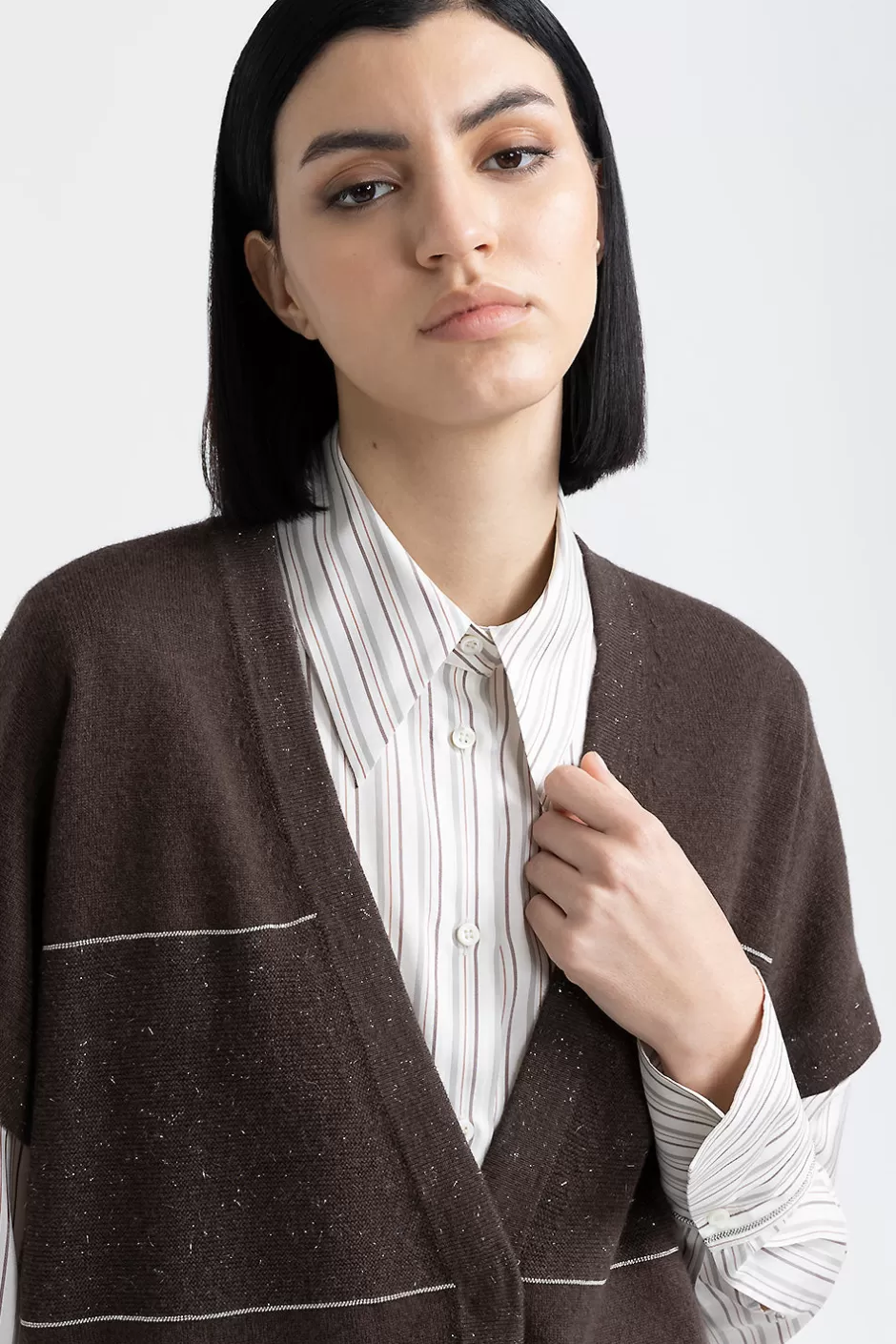 Maglieria | Peserico Cardigan Maniche Corte In Lana, Seta E Cashmere Con Lurex Noce