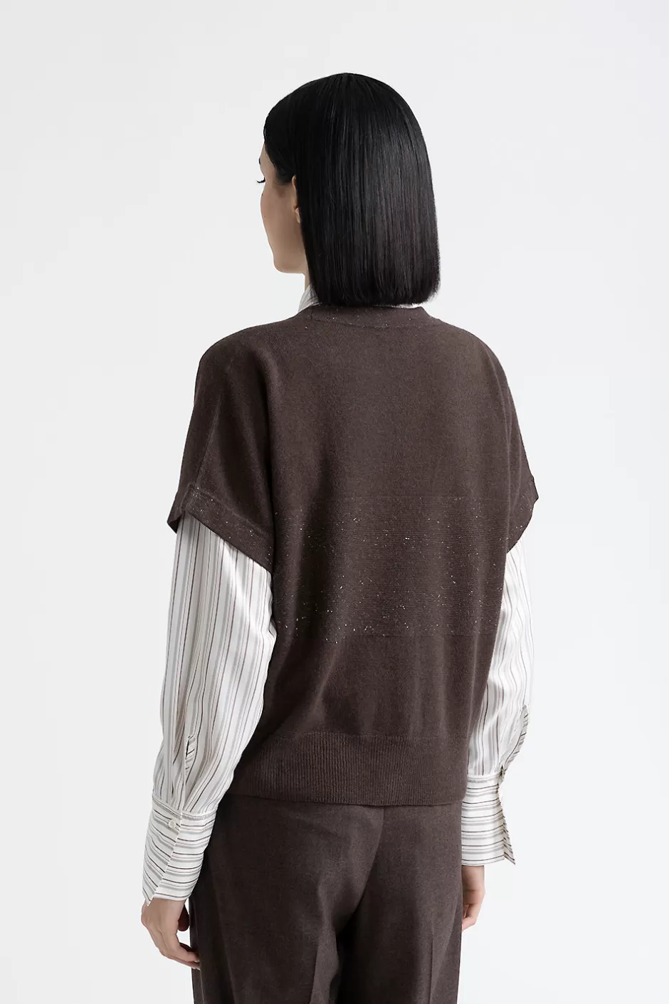 Maglieria | Peserico Cardigan Maniche Corte In Lana, Seta E Cashmere Con Lurex Noce