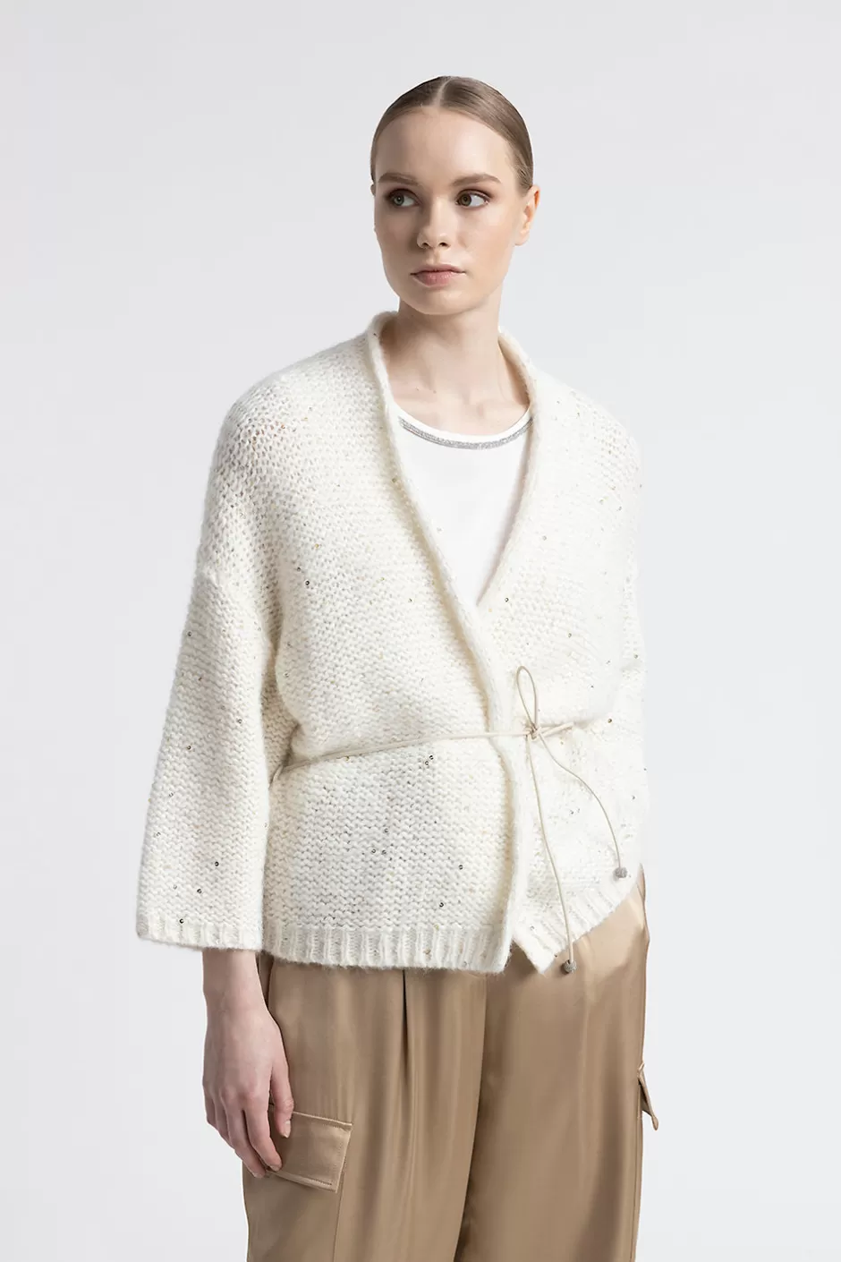 Maglieria | Peserico Cardigan Over In Filato Di Lana D'alpaca E Paillettes Bianco naturale