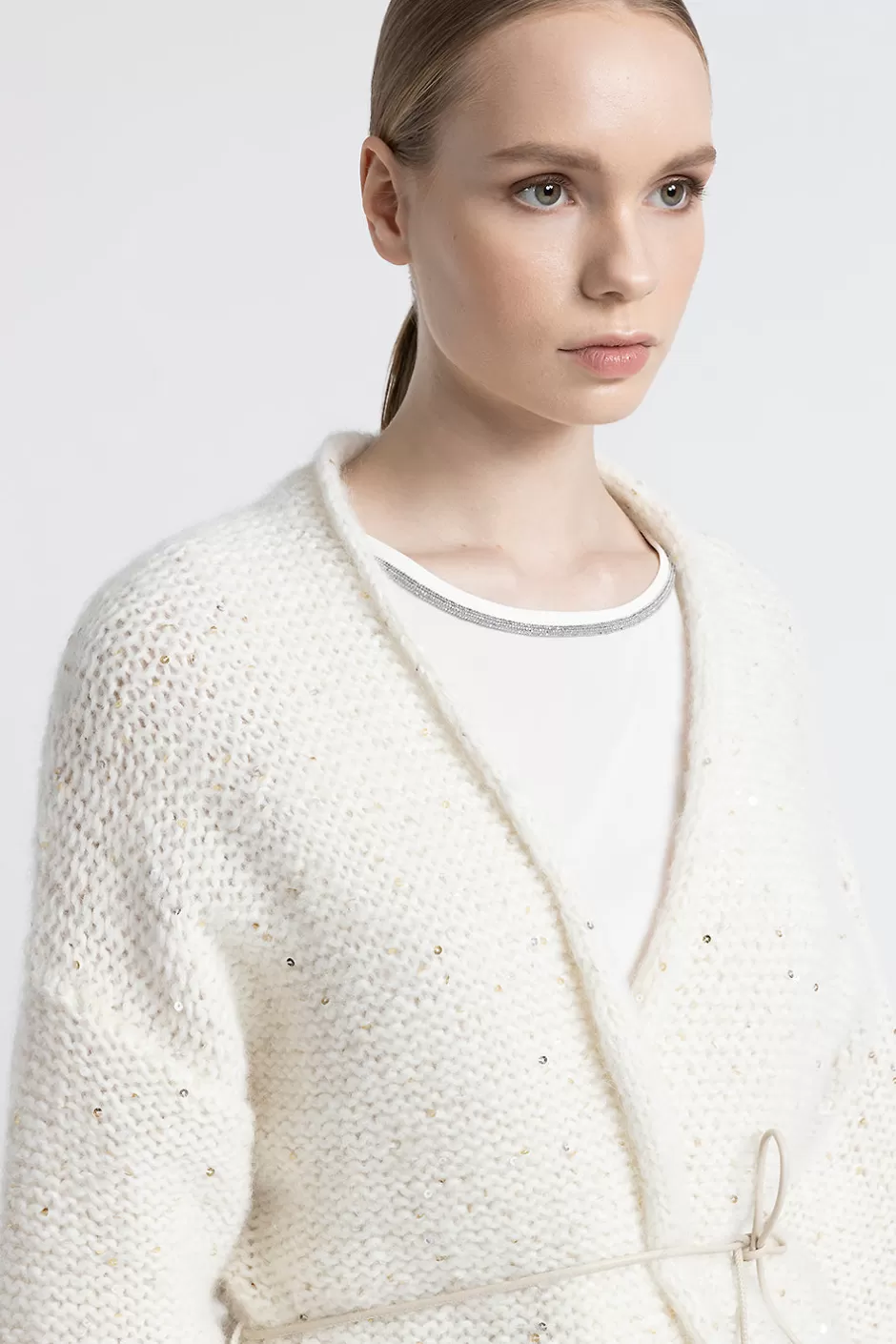 Maglieria | Peserico Cardigan Over In Filato Di Lana D'alpaca E Paillettes Bianco naturale