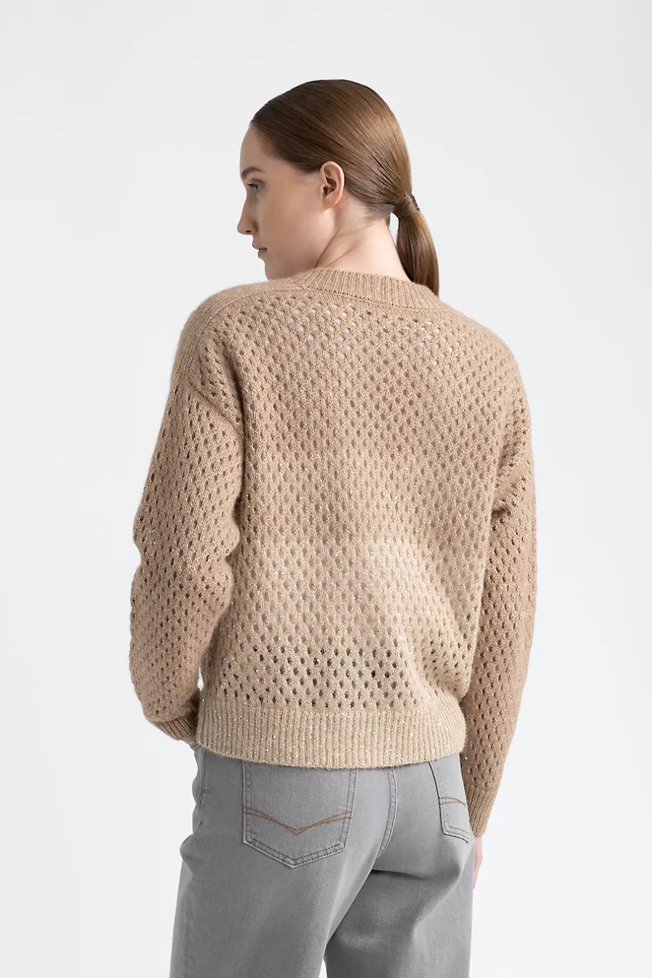 Maglieria | Peserico Cardigan Traforato In Lana, Seta, Cashmere, Alpaca Con Lurex E Micropaillettes Latte macchiato