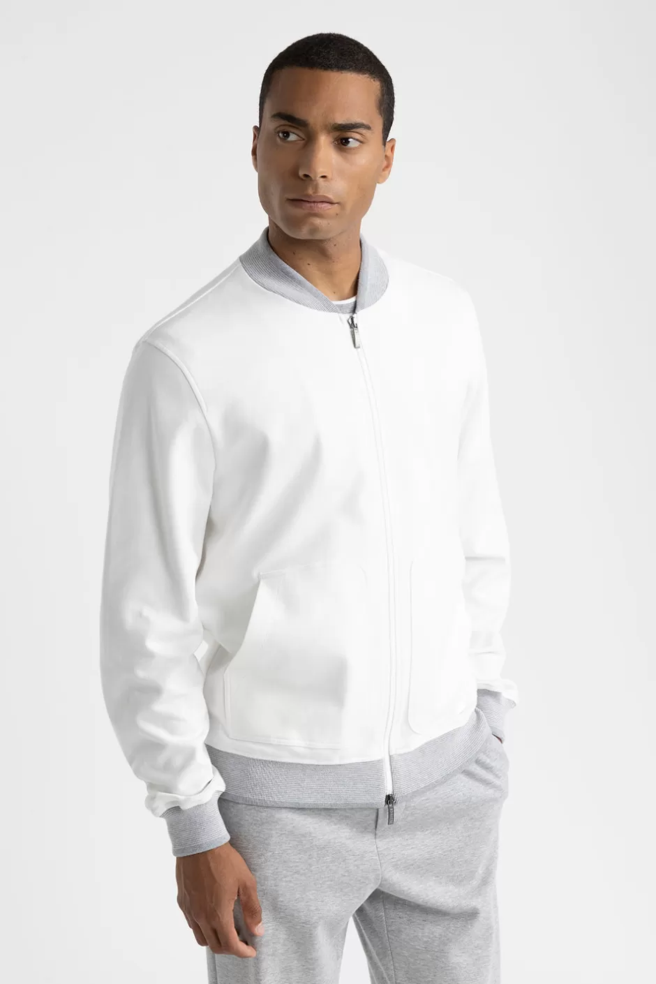 Felpe | Peserico Felpa Bomber In Misto Cotone Bianco naturale