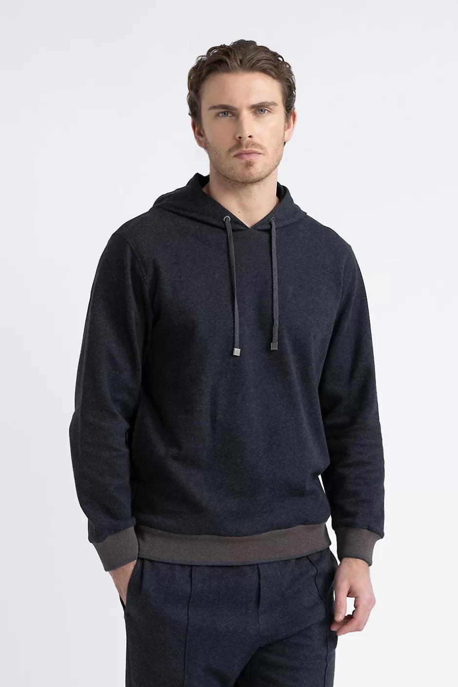 Felpe | Peserico Felpa In Misto Cotone Con Dettagli Tricot Grafite