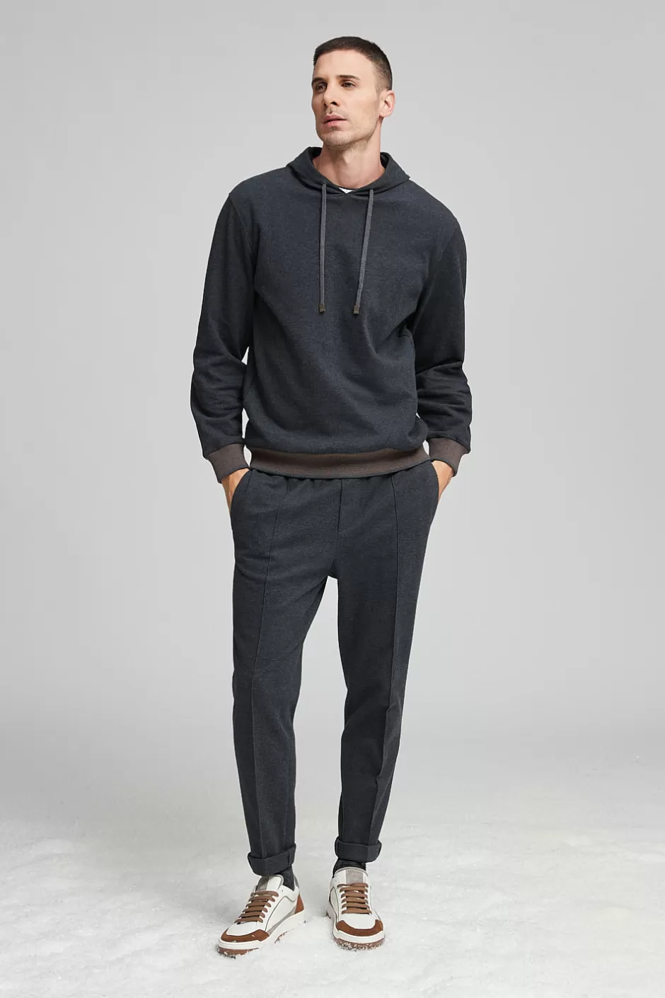 Felpe | Peserico Felpa In Misto Cotone Con Dettagli Tricot Grafite