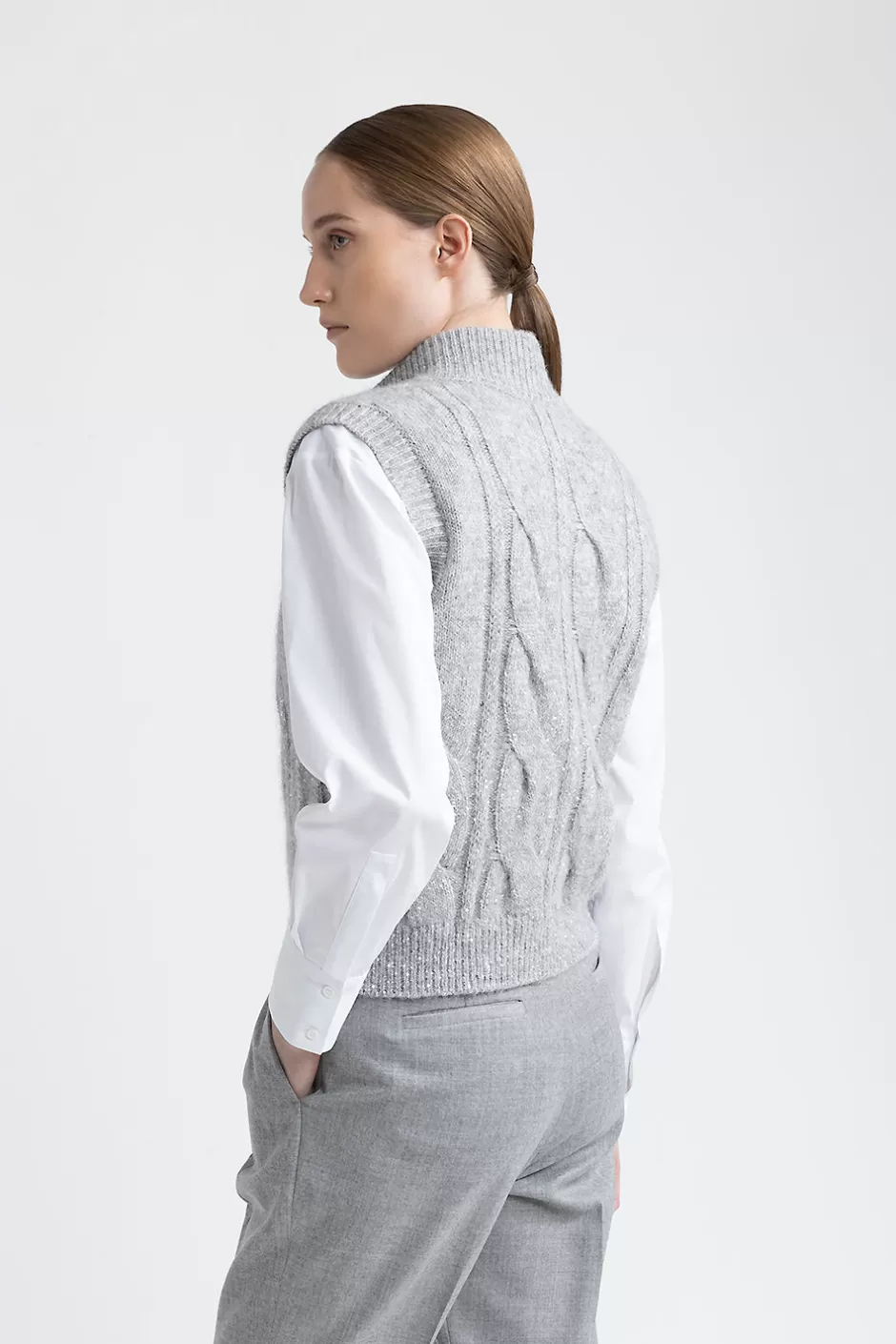 Maglieria | Peserico Gilet A Collo Alto In Lana, Seta, Cashmere, Alpaca Con Lurex E Micropaillettes Granito