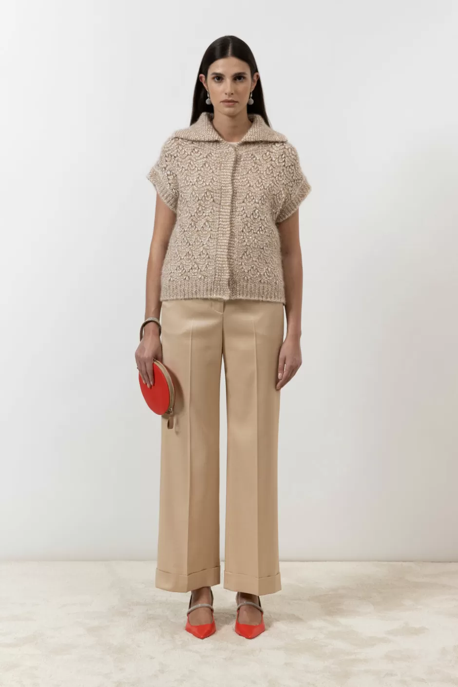 Maglieria | Peserico Gilet Con Bottoni In Filato Muliné Di Alpaca, Paillettes E Lurex Latte macchiato