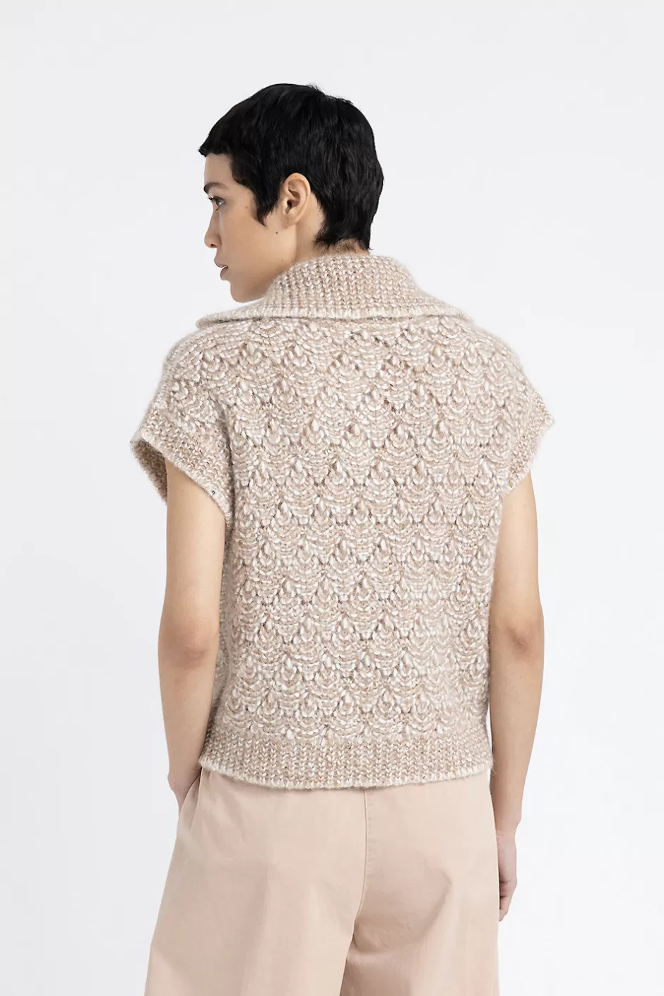 Maglieria | Peserico Gilet Con Bottoni In Filato Muliné Di Alpaca, Paillettes E Lurex Latte macchiato