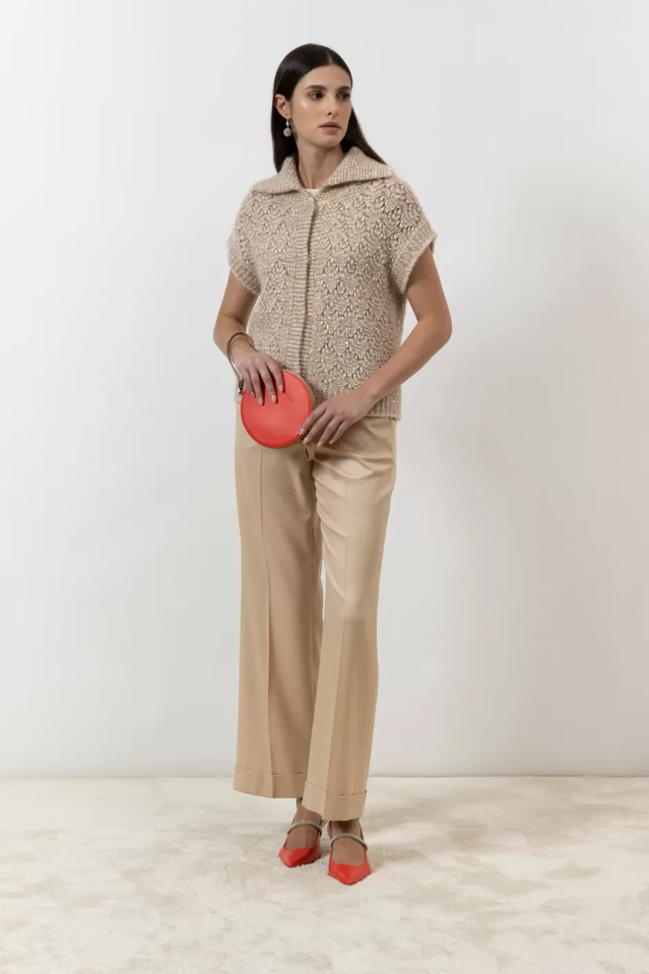 Maglieria | Peserico Gilet Con Bottoni In Filato Muliné Di Alpaca, Paillettes E Lurex Latte macchiato