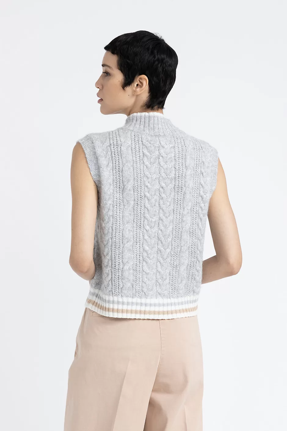Maglieria | Peserico Gilet Con Zip A Trecce In Lana D'alpaca Lurex E Paillettes Grigio nebbia