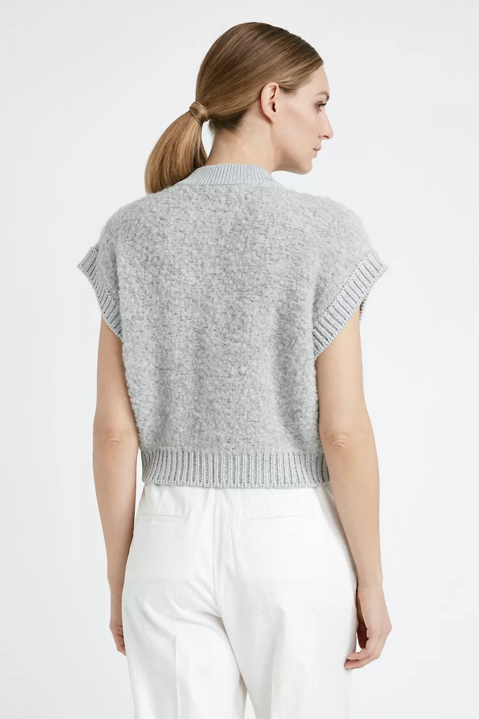 Maglieria | Peserico Gilet Con Zip In Bouclé Di Lana D'alpaca, Cashmere, Seta E Lurex Grigio nebbia