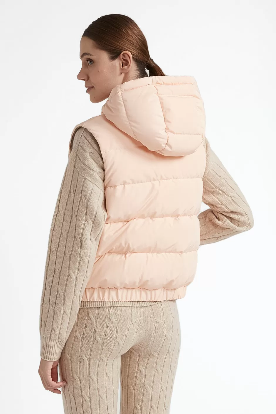 Capispalla | Peserico Gilet Corto Con Cappuccio In Piuma D'oca Rosa Meriggio