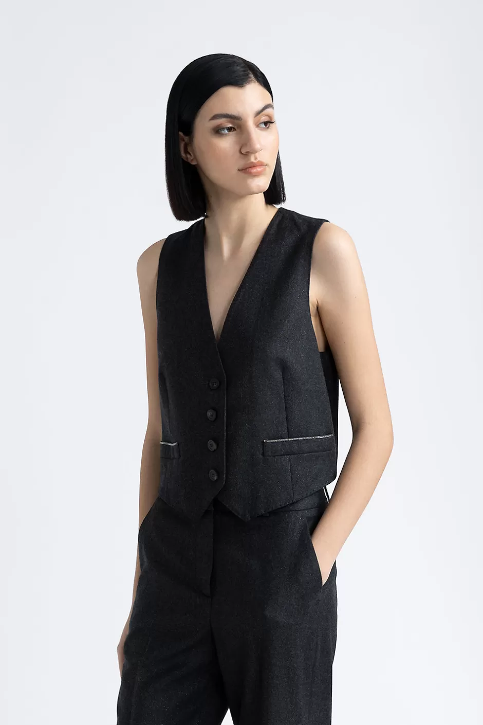 Blazer E Gilet | Peserico Gilet Di Flanella In Lana Lurex Con Punto Luce Grafite