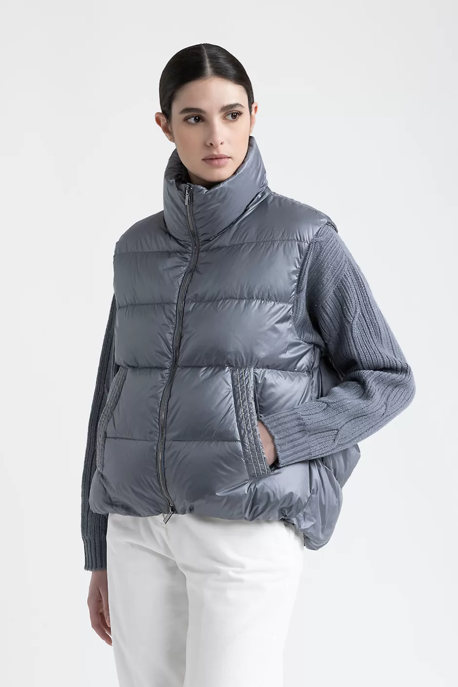 Capispalla | Peserico Gilet In Piuma D'oca E Nylon Ultraleggero Ardesia