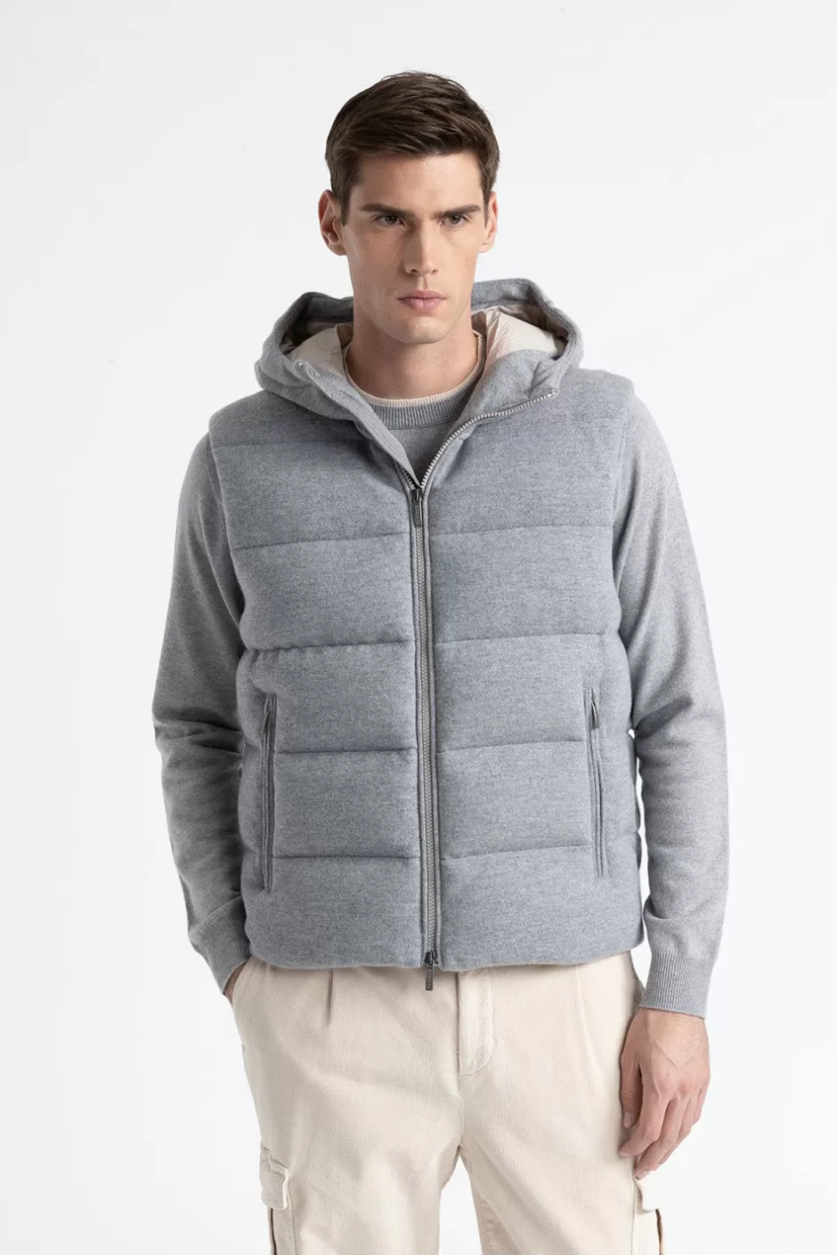 Capispalla | Peserico Gilet In Piuma D'oca In Lana E Cashmere Granito