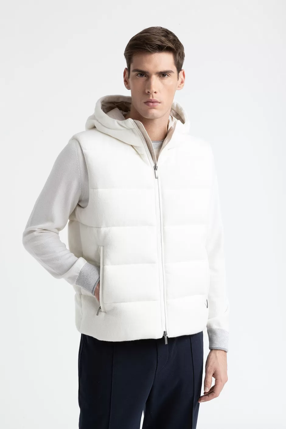 Capispalla | Peserico Gilet In Piuma D'oca In Lana E Cashmere Bianco Puro