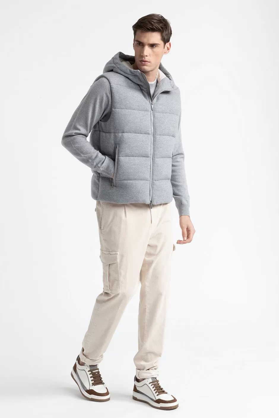 Capispalla | Peserico Gilet In Piuma D'oca In Lana E Cashmere Granito