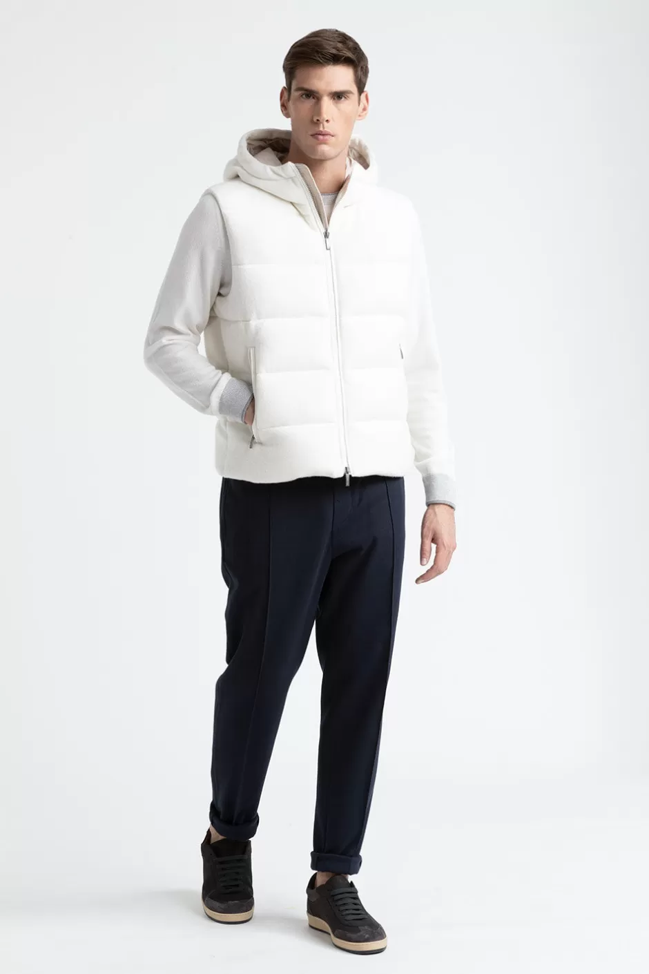 Capispalla | Peserico Gilet In Piuma D'oca In Lana E Cashmere Bianco Puro