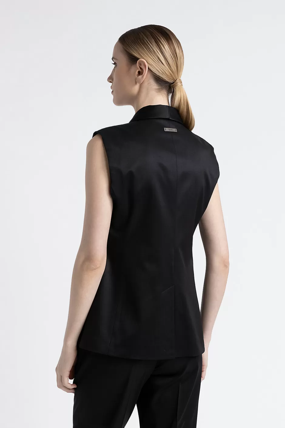 Blazer E Gilet | Peserico Gilet Monopetto In Twill Di Viscosa E Lana Con Dettagli In Raso Nero