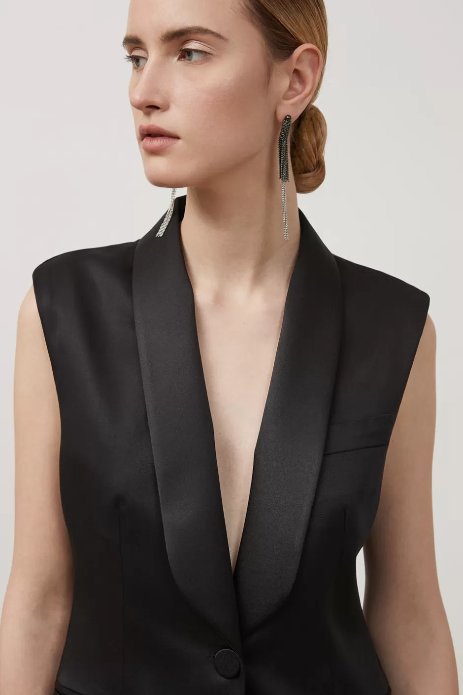 Blazer E Gilet | Peserico Gilet Monopetto In Twill Di Viscosa E Lana Con Dettagli In Raso Nero