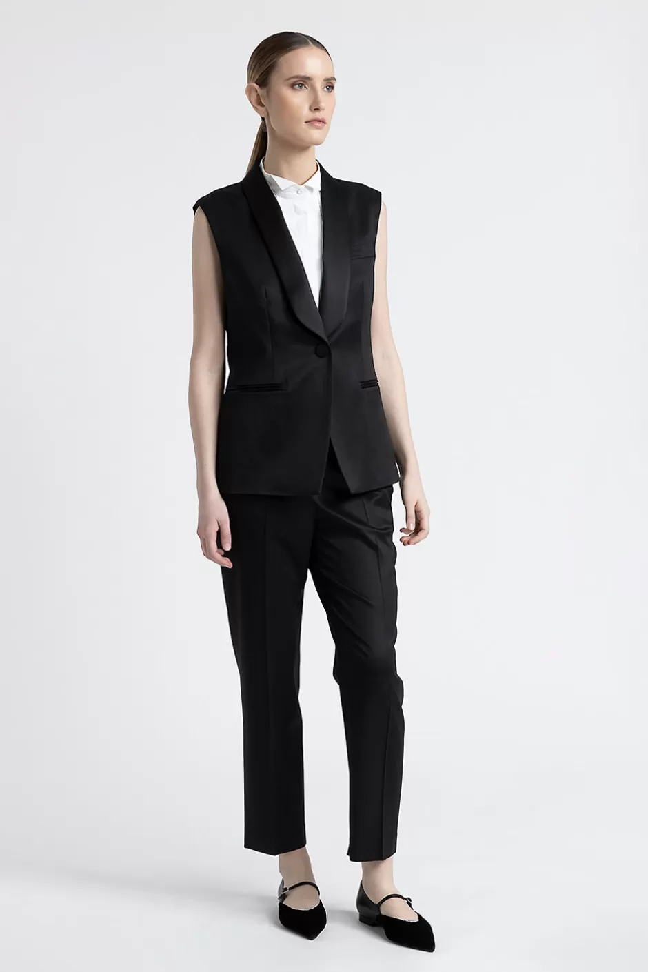Blazer E Gilet | Peserico Gilet Monopetto In Twill Di Viscosa E Lana Con Dettagli In Raso Nero