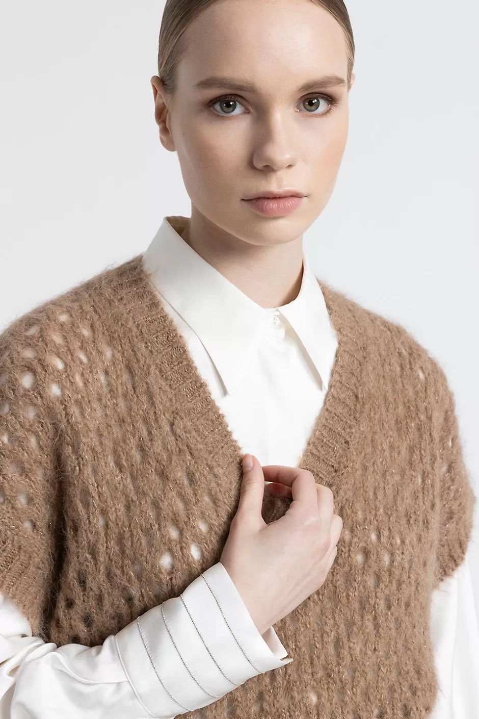 Maglieria | Peserico Gilet Scollo A V In Alpaca, Mohair E Lurex Latte macchiato