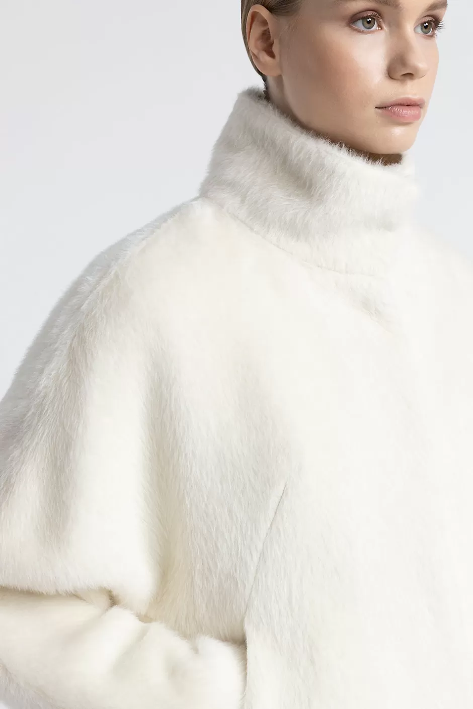 Capispalla | Peserico Giubbino In Panno A Pelo Lungo In Alpaca E Lana Bianco naturale