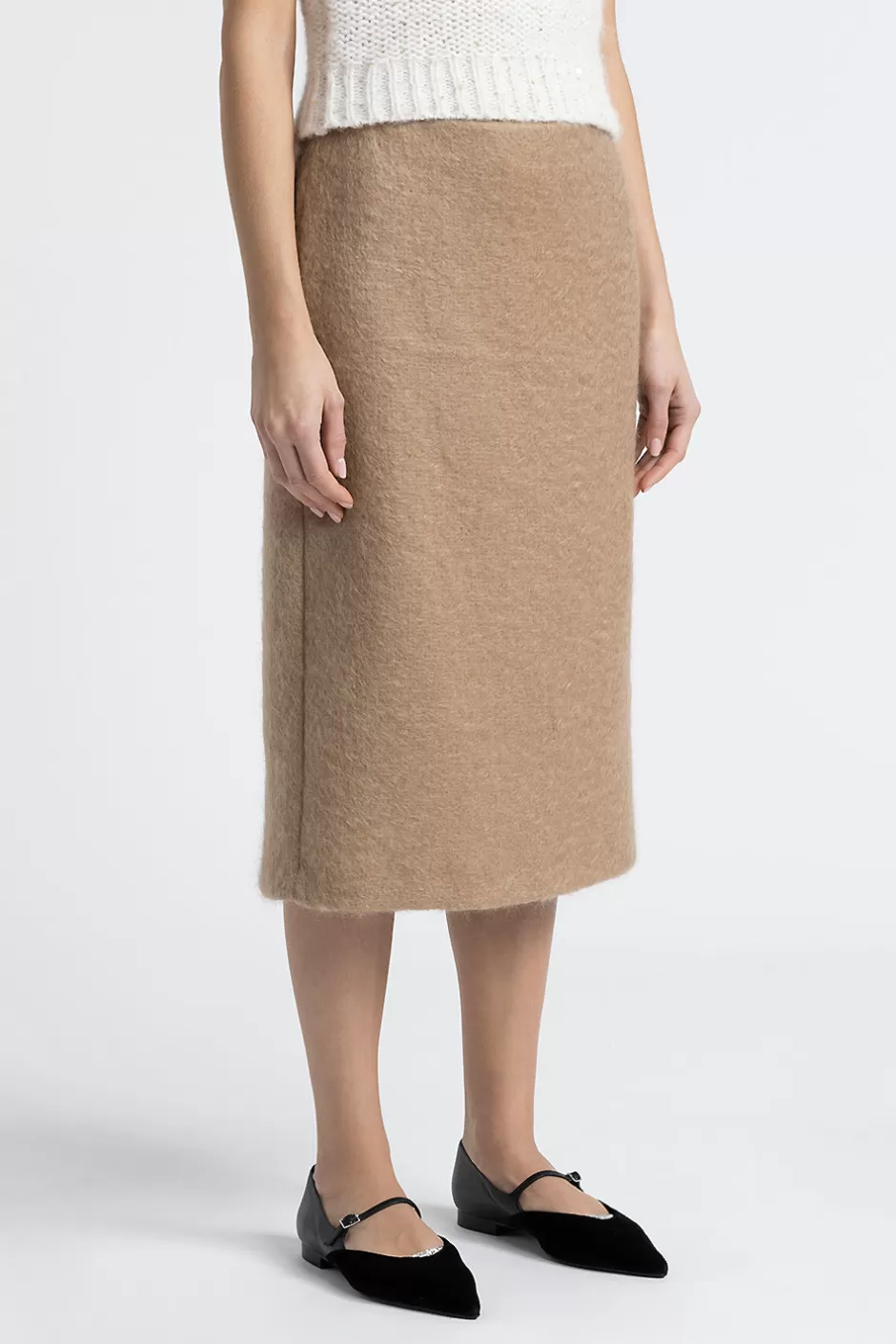 Completi E Set Coordinati | Gonne | Peserico Gonna A Tubino In Panno A Pelo Lungo Di Lana E Mohair Cammello