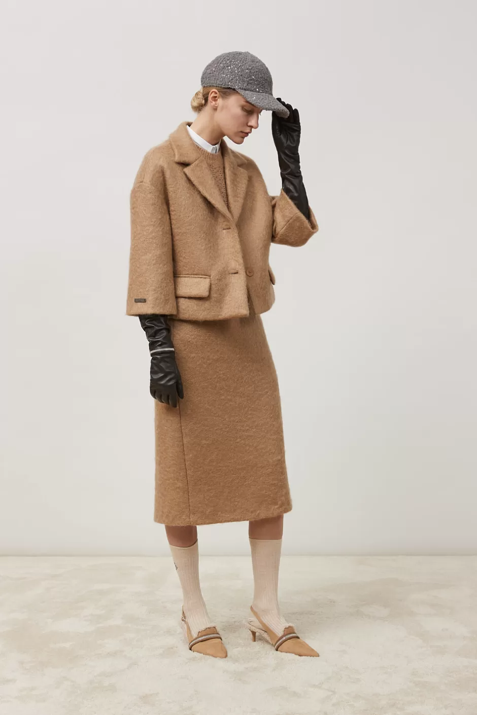 Completi E Set Coordinati | Gonne | Peserico Gonna A Tubino In Panno A Pelo Lungo Di Lana E Mohair Cammello