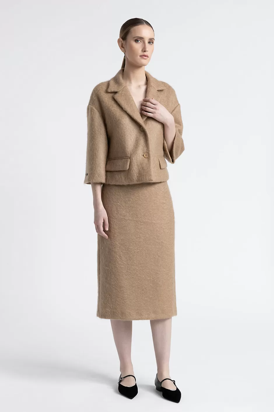 Completi E Set Coordinati | Gonne | Peserico Gonna A Tubino In Panno A Pelo Lungo Di Lana E Mohair Cammello