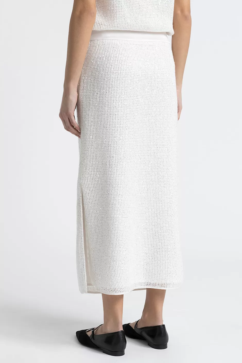 Gonne | Peserico Gonna Lunga In Rete Di Lana, Mohair E Seta Con Paillettes Bianco naturale
