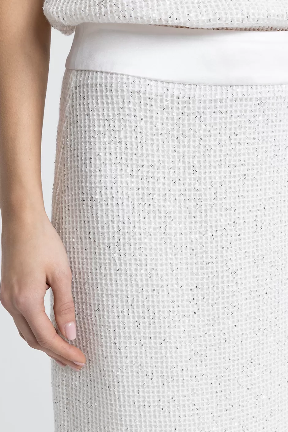 Gonne | Peserico Gonna Lunga In Rete Di Lana, Mohair E Seta Con Paillettes Bianco naturale