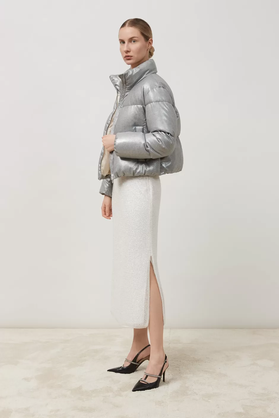 Gonne | Peserico Gonna Lunga In Rete Di Lana, Mohair E Seta Con Paillettes Bianco naturale