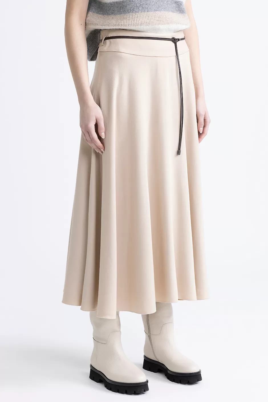 Gonne | Peserico Gonna Lunga In Twill Di Lana E Viscosa Con Cintura Latte macchiato