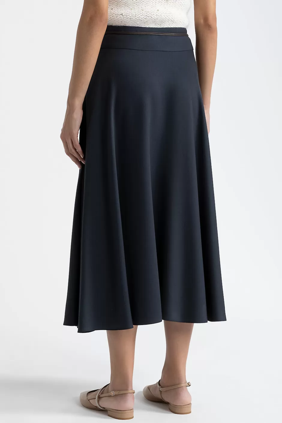 Gonne | Peserico Gonna Lunga In Twill Di Lana E Viscosa Con Cintura Blu calamaio