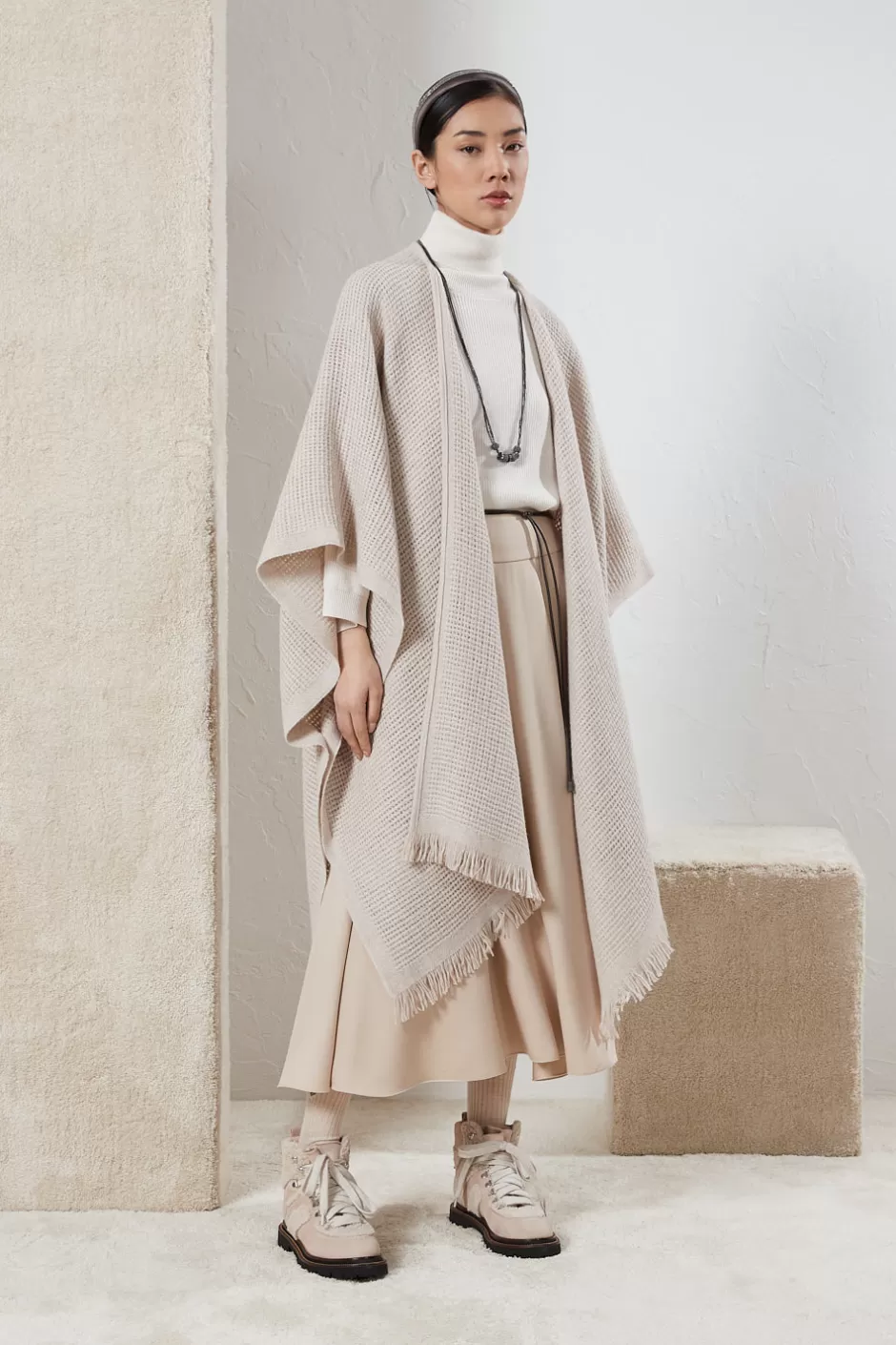 Gonne | Peserico Gonna Lunga In Twill Di Lana E Viscosa Con Cintura Latte macchiato