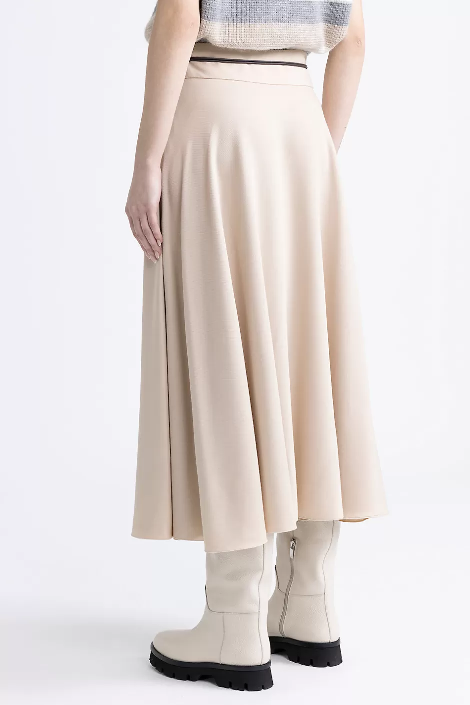 Gonne | Peserico Gonna Lunga In Twill Di Lana E Viscosa Con Cintura Latte macchiato
