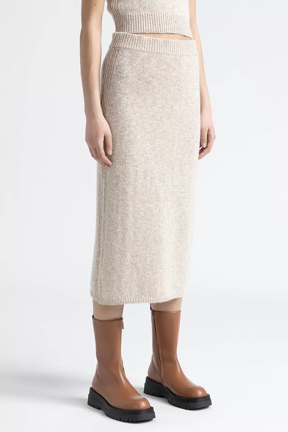 Completi E Set Coordinati | Gonne | Peserico Gonna Lunga Tricot In Cotone, Alpaca E Viscosa Con Lurex Beige Foschia
