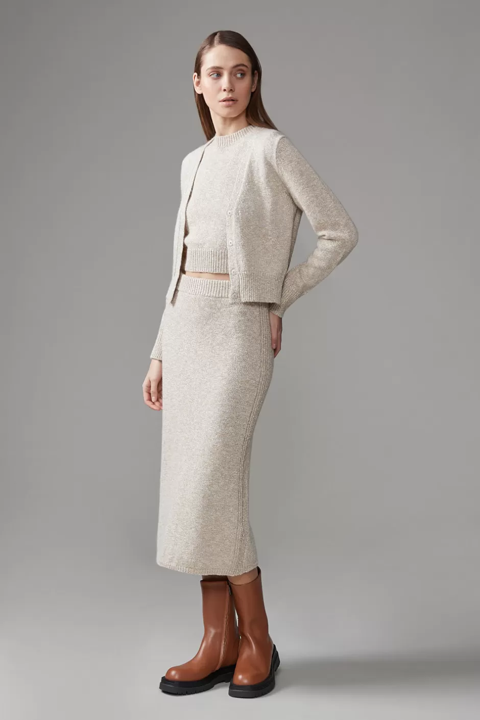 Completi E Set Coordinati | Gonne | Peserico Gonna Lunga Tricot In Cotone, Alpaca E Viscosa Con Lurex Beige Foschia