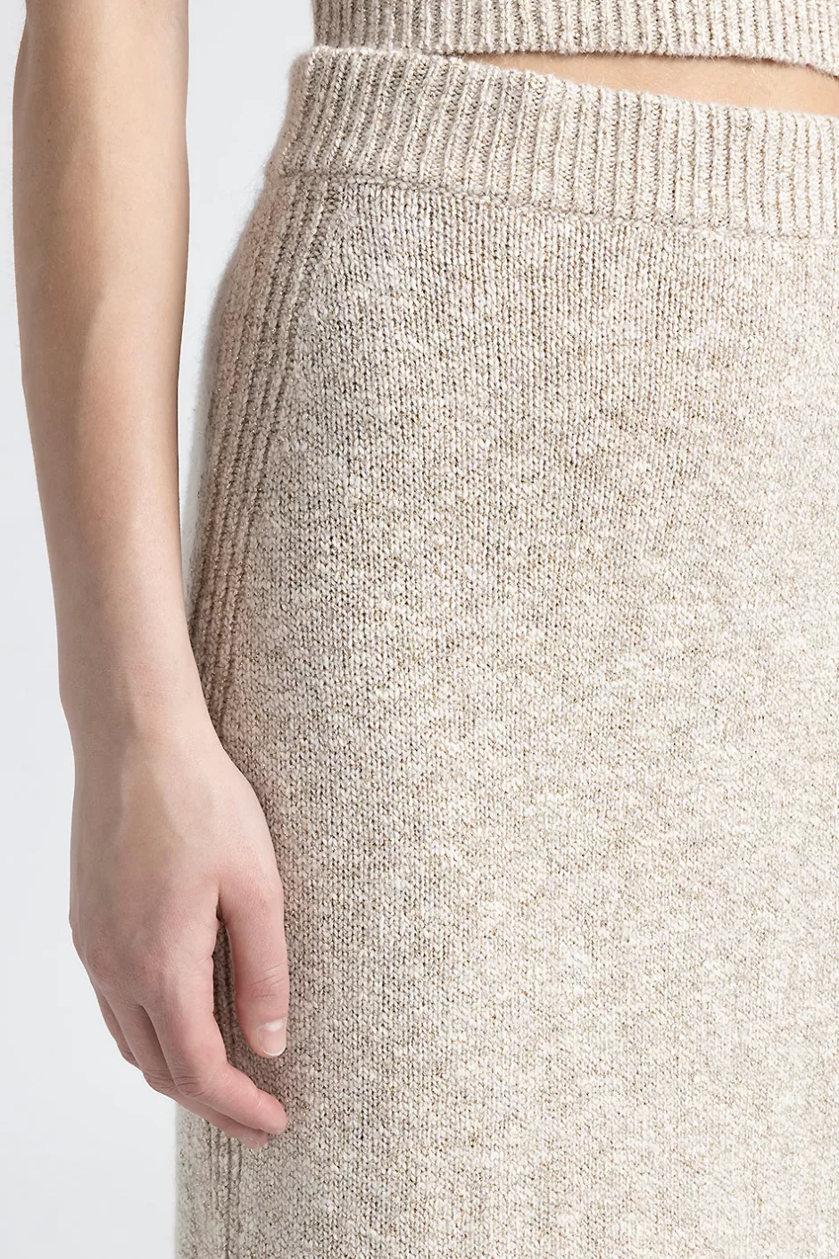 Completi E Set Coordinati | Gonne | Peserico Gonna Lunga Tricot In Cotone, Alpaca E Viscosa Con Lurex Beige Foschia