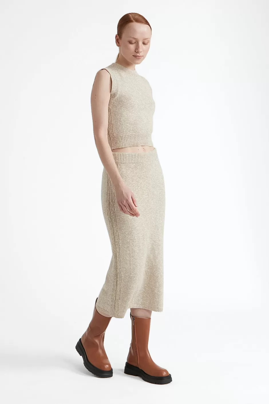 Completi E Set Coordinati | Gonne | Peserico Gonna Lunga Tricot In Cotone, Alpaca E Viscosa Con Lurex Beige Foschia