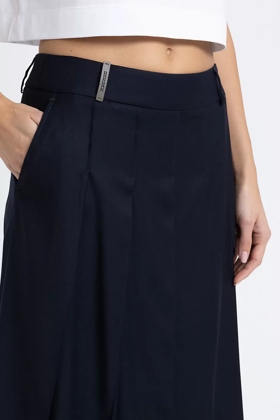Gonne | Peserico Gonna Midi In Twill Di Lana Viscosa E Organza Blu calamaio