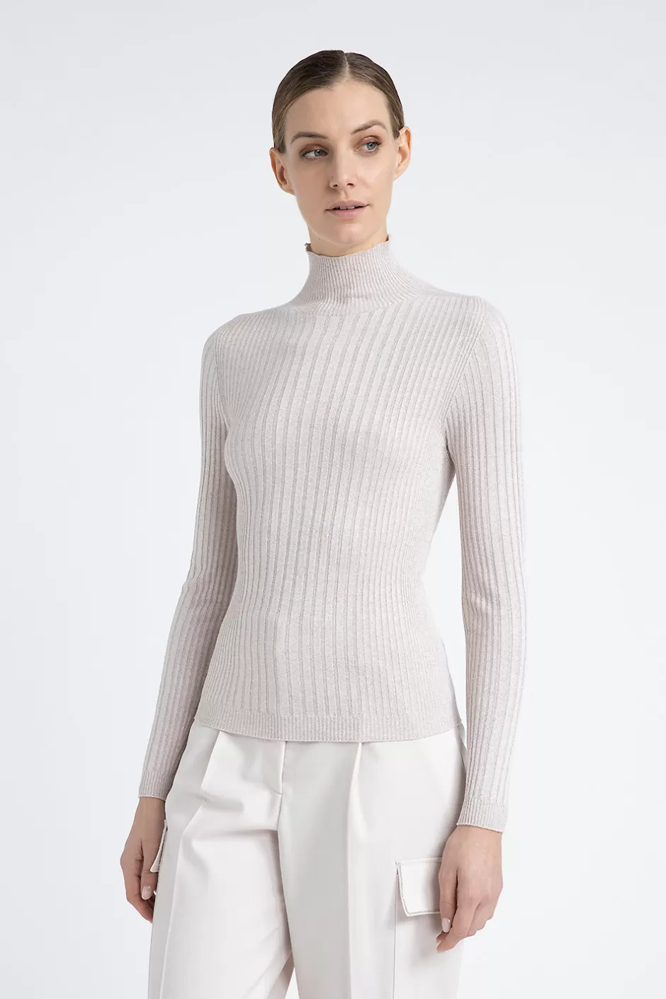 Maglieria | Peserico Maglia A Coste Collo Alto In Filato Di Viscosa E Lurex Orzo